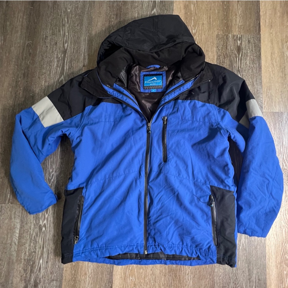 Polar Edge Ski Jacket Mens Large Blue Black Hooded Colorblock Performance Coat